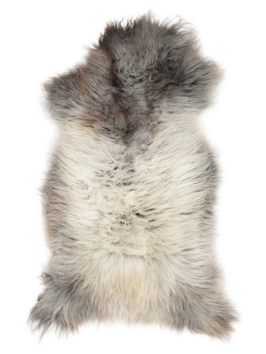 Mehrfarbiges britisches Lammfell, ca. 120 × 60 cm, von oben fotografiert: genau das Fell, das Sie erhalten